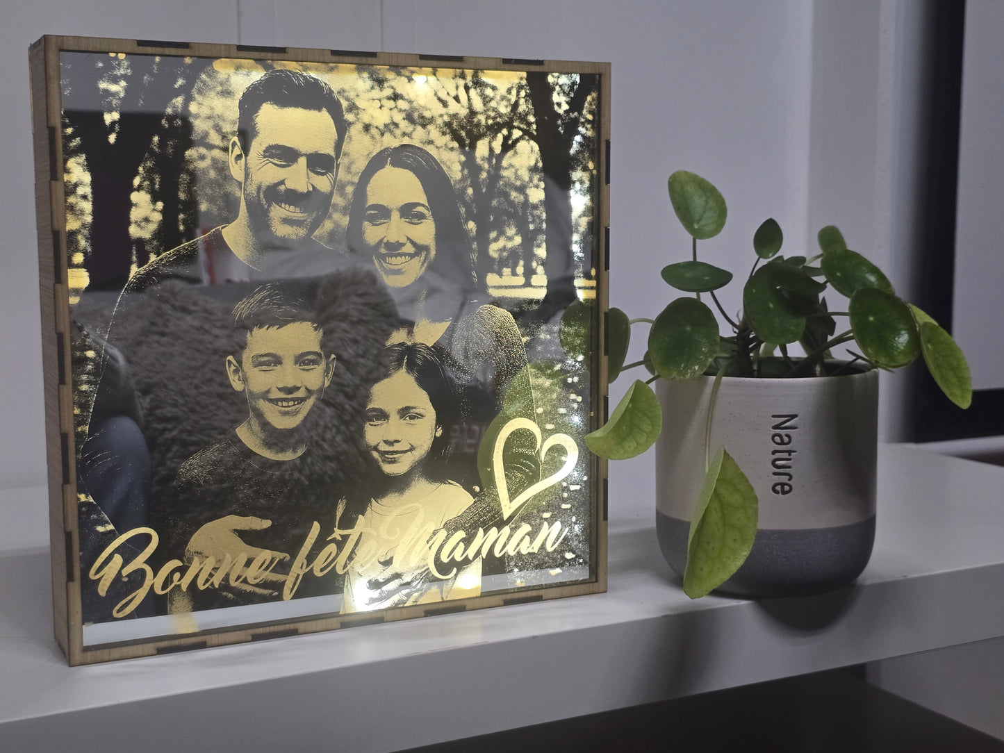 Carde Miroir Illuminé à Poser avec photo personnelle