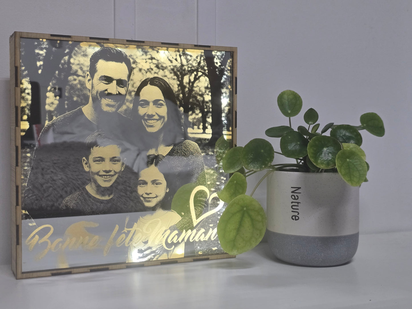 Carde Miroir Illuminé à Poser avec photo personnelle