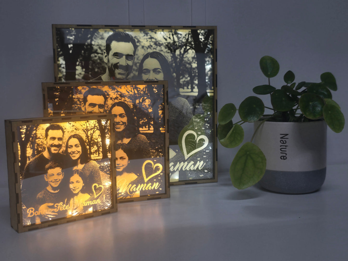 Carde Miroir Illuminé à Poser avec photo personnelle